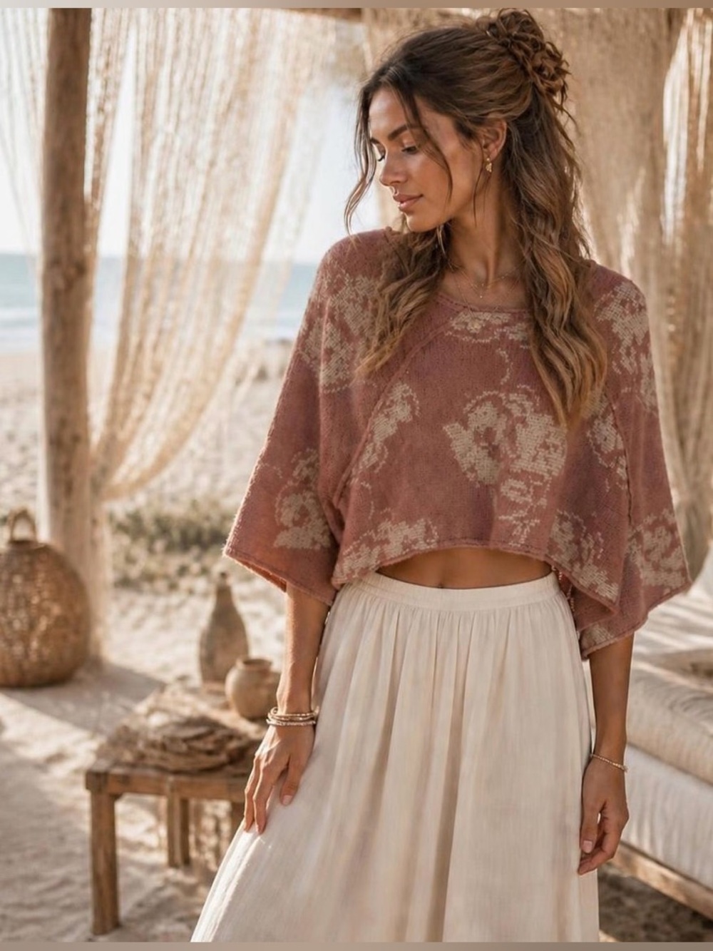 Free people floral cropped sweater
